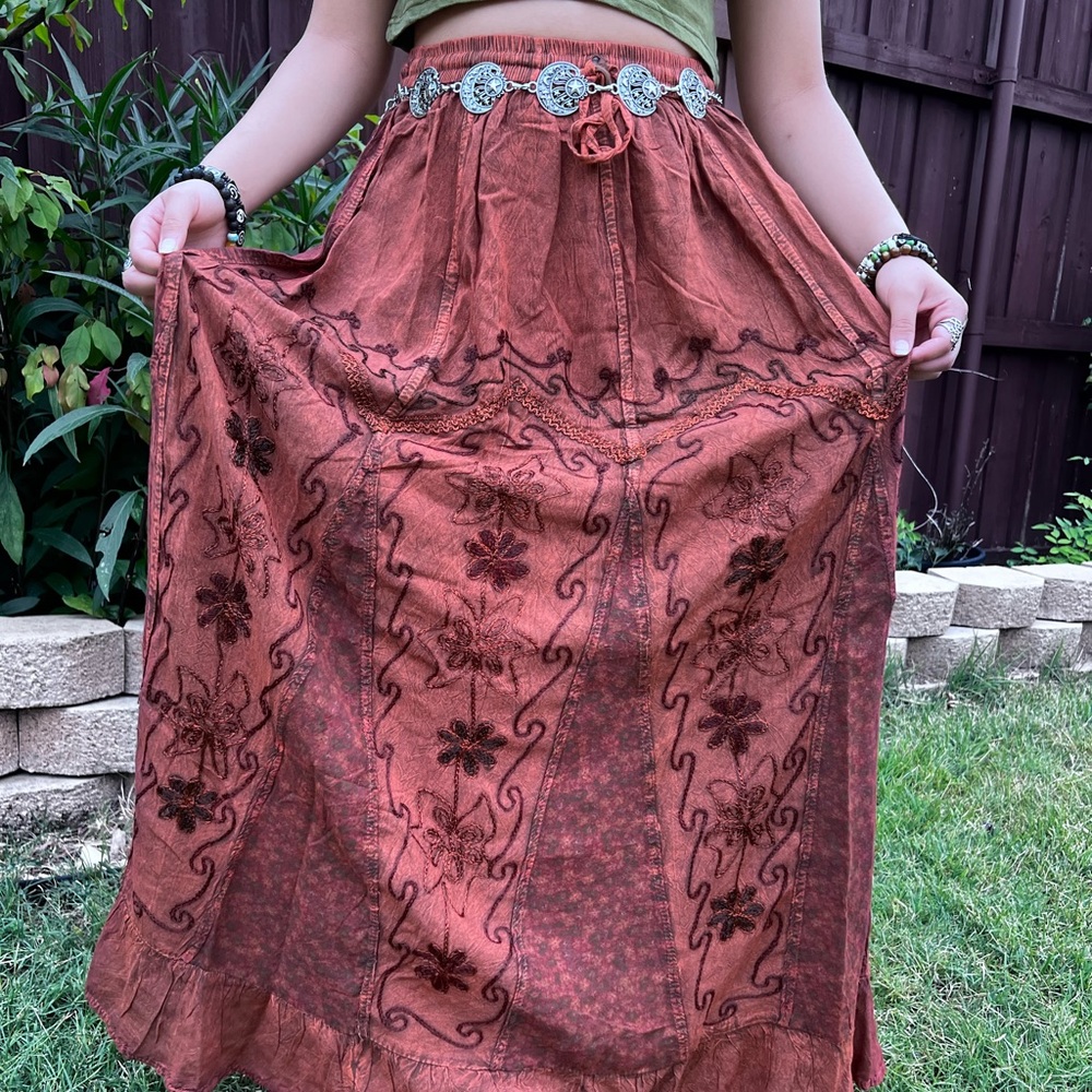 Rustic Patchwork Embroidered Boho Skirt - Picture 4 of 16